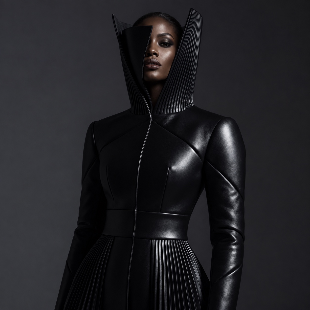 ISAYA editorial: an African woman in sculptural black tailoring